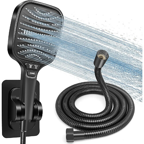 Vendos85 Pommeau de douche noir avec tuyau 8 modes 120?mm