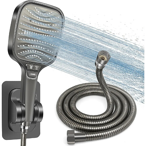 Vendos85 Pommeau de douche gris 8 modes avec tuyau anti-torsion