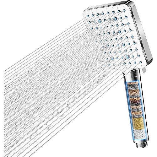 Vendos85 Pommeau de douche carré chromé 6+1 jets avec filtre 20 étapes