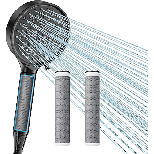 Vendos85 Pommeau de douche filtrant 3x charbon 6 jets – Noir