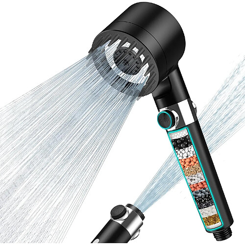 Vendos85 Pommeau de douche noir haute pression 4 jets filtré