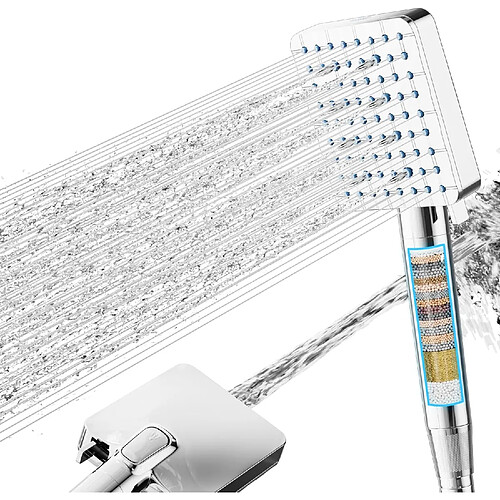Vendos85 Pommeau de douche chromé 6+1 jets avec filtre 20 étapes