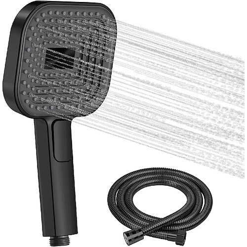 Vendos85 Pommeau de douche carré noir haute pression avec tuyau