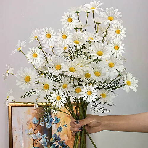 Bouquet de fleurs marguerite blanche artificielle,10 pièces, Vase à faire soi-même, décoration de maison, jardin, salon, fête de mariage, fausses fleurs en soie~0683