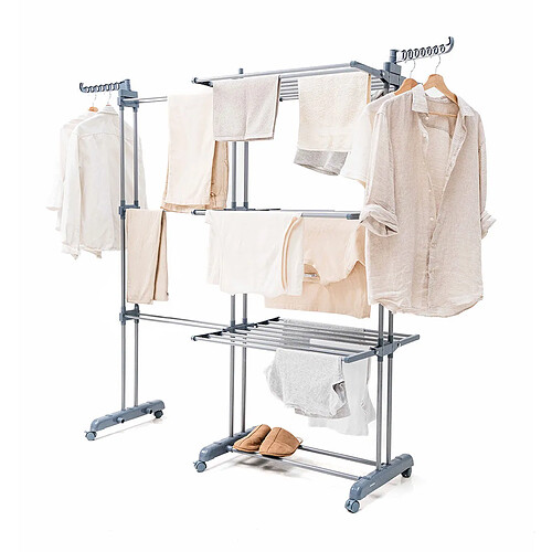 Étendoir pliant vertical extensible avec roues Dolver XL InnovaGoods 30 Barres