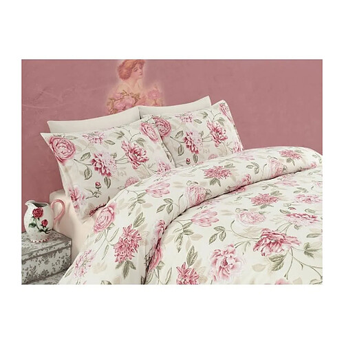 Parure de lit adulte 3 pièces en polycoton - Rose