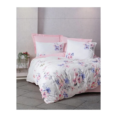 Parure de lit coton ranforcé florale - Rose