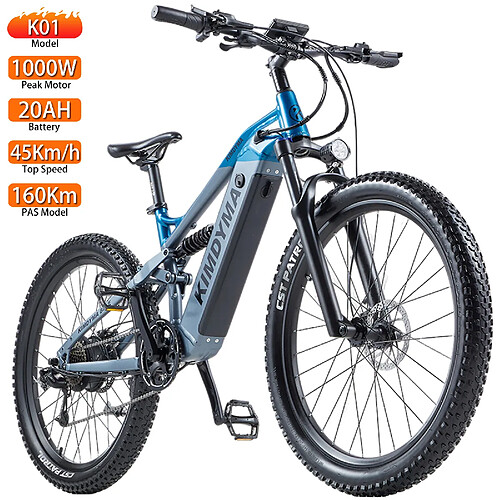 Vélo électrique Tout Terrain KIMDYMA K01 27,5" Moteur 1000W 48V 20AH Bleu