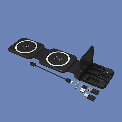 Chargeur Sans Fil 10-en-1 Magnétique Pliable Avec Rangement Câble Données Noir Noir YONIS