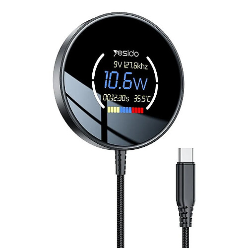 Chargeur Sans Fil 15W Avec Écran LCD Et Câble Résistant 1.2m Noir YONIS