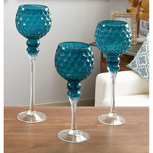 Alexandra House Living Tasse hexagonale en verre bleu 40 cm. S/3 13Dx30/35/40 cm
