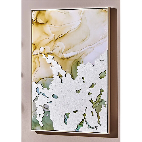 Alexandra House Living Peinture à l'huile abstraite, finition brillante avec relief, blanc/vert, encadrée, 62 x 92 cm / 62 x 5 x 92 cm