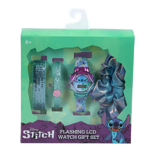 Coffret Cadeau Montre LCD Disney Stitch - Horloge Digitale Enfants - Accessoires Inclus