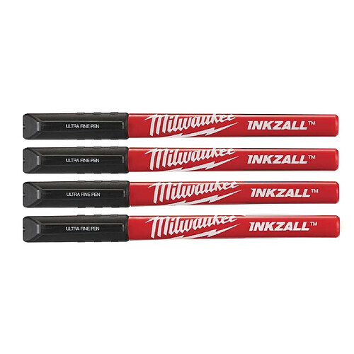 Milwaukee 48223165 Stylo pointe ultra fine Pack 4 (2x noir, 1x rouge, 1x bleu)