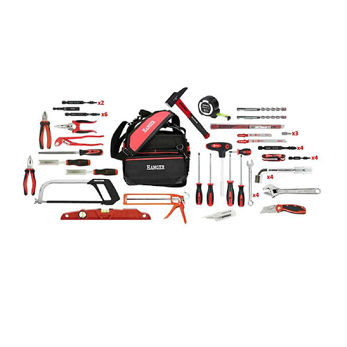 Hanger PACK_OUTILLAGE Sac + 73 outils 73 pièces noir/rouge