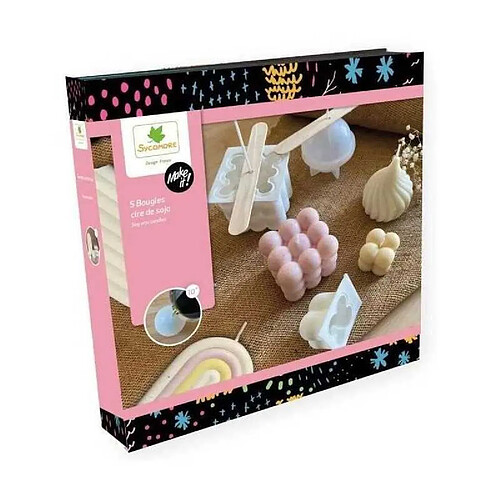Au Sycomore SYCMAK004 Coffret 5 bougies cire de soja DIY 3 moules
