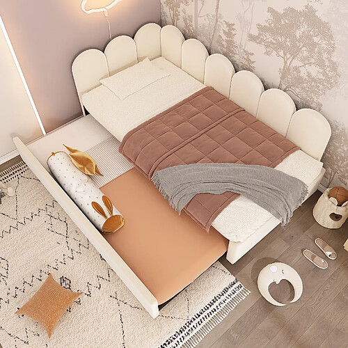 Blossom Paris Lit canapé capitonné 90x200 / lit extensible 90x190, enfant, cadre lattes, velours beige (sans matelas)