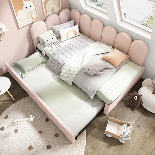 Blossom Paris Lit canapé capitonné 90x200 / lit extensible 90x190, enfant, cadre lattes, velours rose (sans matelas)