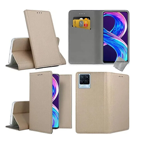 Htdmobiles Housse etui portefeuille avec coque intérieure en silicone pour Realme 8 4G / 8 Pro + film ecran - OR MAGNET