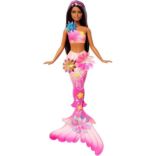 Barbie JDM73 Poupée sirène 33 cm cheveux bruns méchés violet