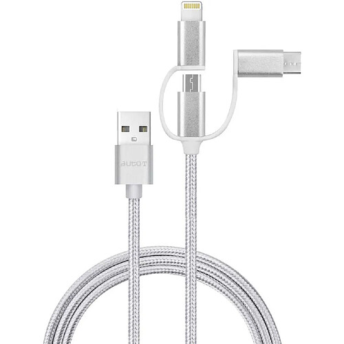 Auto-T 540206 Câble 3 en 1 Micro-USB Lightning USB-C 100 cm argenté