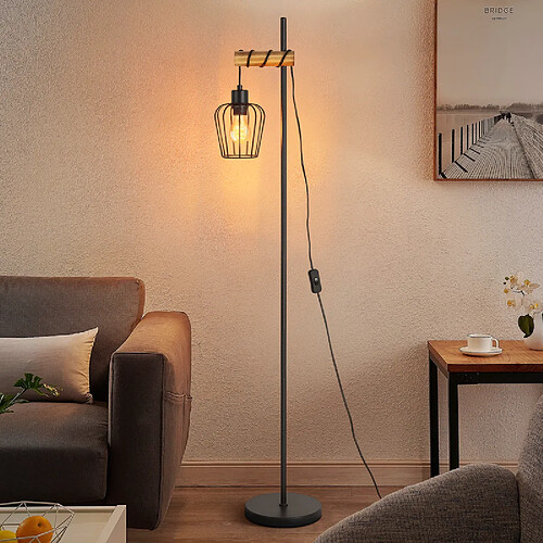 Nettlife lampadaire de salon bois - Noir