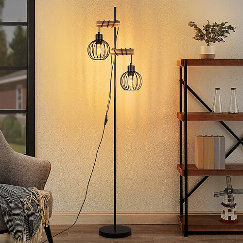 Nettlife Lampadaire métal et bois - Noir