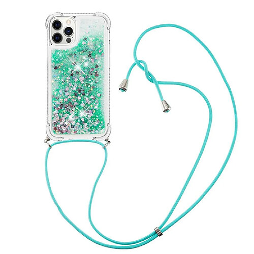 Compatible avec iPhone 12 PRO MAX cas Paillettes Antichoc à quatre coins Protection de lentille Léger Lanière réglable Vert