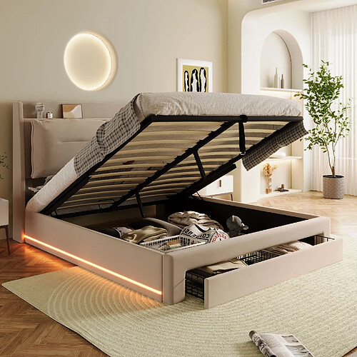 HAUSS SPOLE Lit coffre 160x200 cm Lit capitonné - Beige