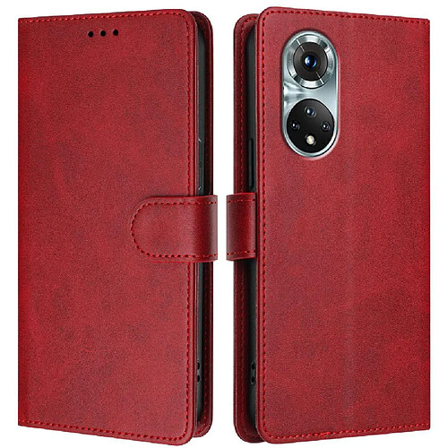 Style classique Étui Pour rabotant Honor 50 Pro Antichoc Titulaire de la carte Étui Portefeuille Fermeture magnétique Blocage RFID GANGXUN Rouge