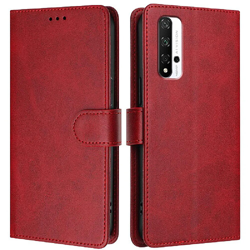 Style classique Étui Pour rabotant Honor 20 Étui Portefeuille Fermeture magnétique Blocage RFID Titulaire de la carte Antichoc GANGXUN Rouge