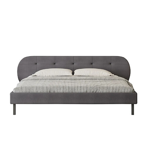 Concept Usine Lit capitonné 140x190cm gris avec tête de lit et sommier TULSA