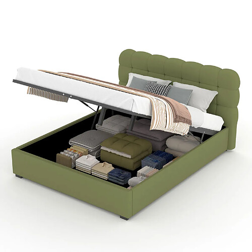 Concept Usine Lit coffre style nuage 140x190cm en velours vert DALLAS