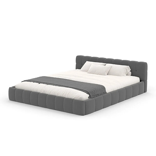 Concept Usine Lit style nuage 140x190cm en velours gris KANSAS