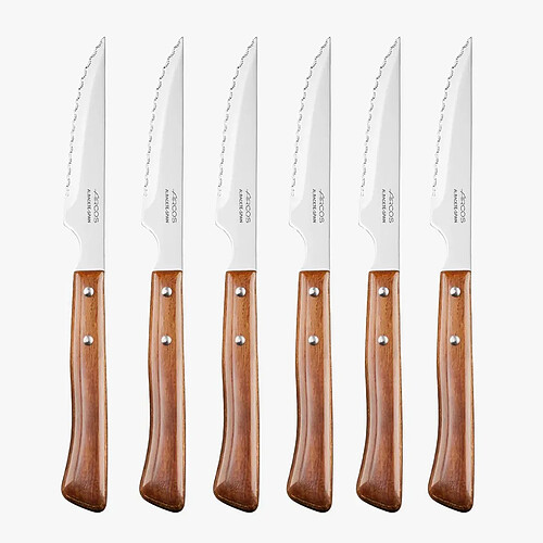 Coffret 6 couteaux steak lame crantée bois - 377600 - Forest - ARCOS