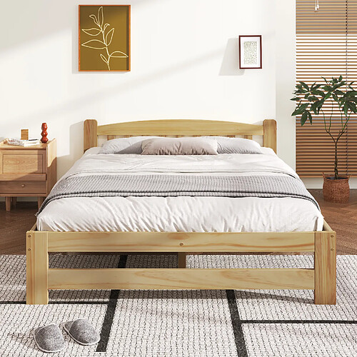 Blossom Paris Lit pliant en bois massif avec tête de lit et sommier, couleur naturelle, 140x200 cm