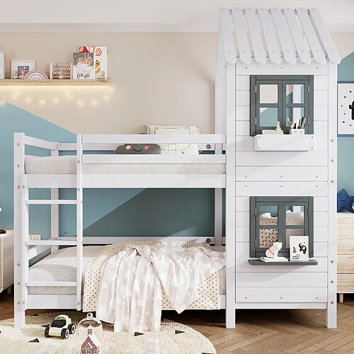 Blossom Paris Lit maison enfant avec fenêtre et sécurité renforcée - Cadre pin blanc 90x200 cm