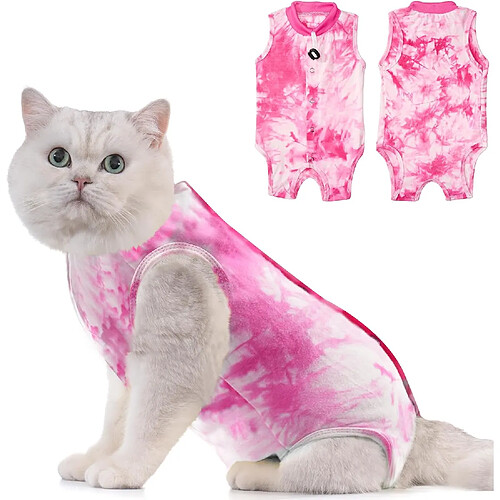 Vendos85 Combinaison de Récupération pour Chat Anti Léchage Rose L