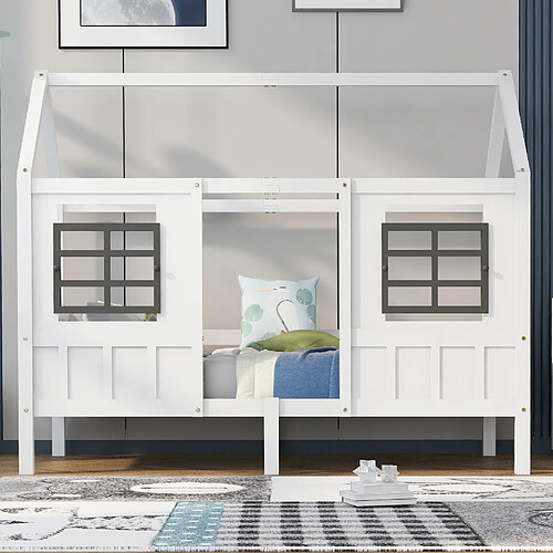 Blossom Paris Lit cabane avec 2 fenêtres, cadre pin et MDF, blanc (200x90 cm)