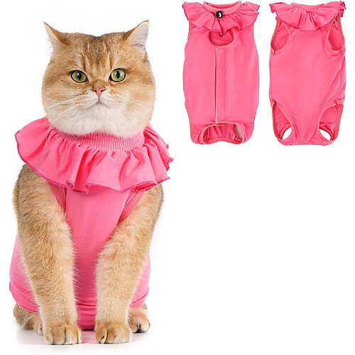 Vendos85 Combinaison de Récupération pour Chat Anti Léchage Rouge S