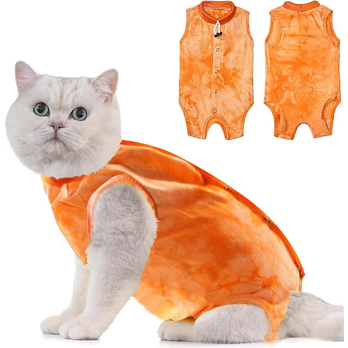 Vendos85 Combinaison de Récupération pour Chat Anti Léchage Orange S
