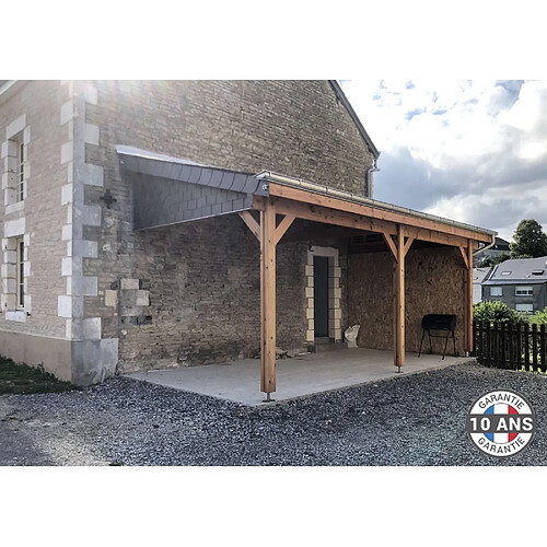 CPBF Carport adossé une pente 350cmx650cm, bois DOUGLAS Français (Charpente en bois-auvent-abri voiture) 23 m². Garantie 10 ans