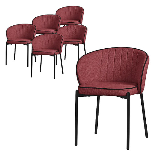 ML-Design Set de 6 chaises de salle à manger rouge assise en tissu et corps en métal