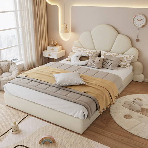 modfu Lit adulte 140x200 cm, en velours, beige
