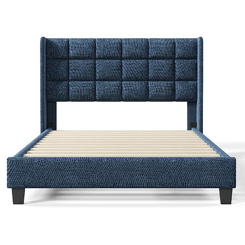 DZMDIP Lit adulte double 140x200cm avec sommier à lattes, capitonné style scandinave, lin bleu