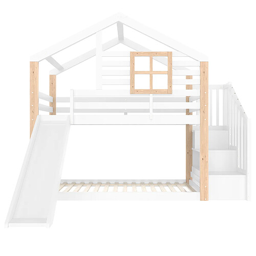 DZMDIP lit enfant 90 x 200 cm avec toboggan et escalier, lit superposer 2 place avec barrière de sécurité et rangement, certifié 747