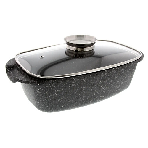 Plat à Four PREMIUM 39 x 22 CM Fonte d'Aluminium avec Couvercle en Verre - Pradel