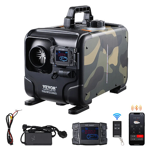Vevor Chauffage diesel 8kW 12/24V, contrôle Bluetooth, télécom., écran, alarme CO