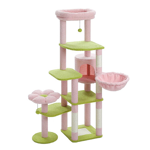 PAWZ Road Arbre à Chat Géant 150 cm avec Hamac et Perchoirs Rose