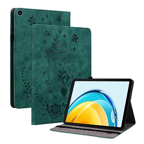Étui pour tablette Huawei MatePad SE 10.4 , cuir gaufré, motif papillon et rose - Vert